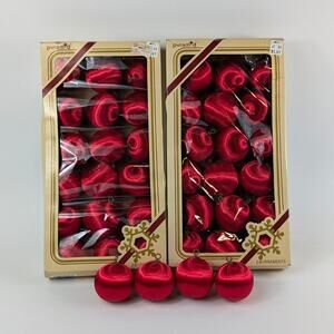 40 Vintage Red Satin Wrapped Christmas Ornaments 2.5" Pyramid Tree Decorations